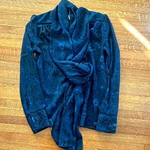 See by Chloe dark blue leopard print blouse with tie neck